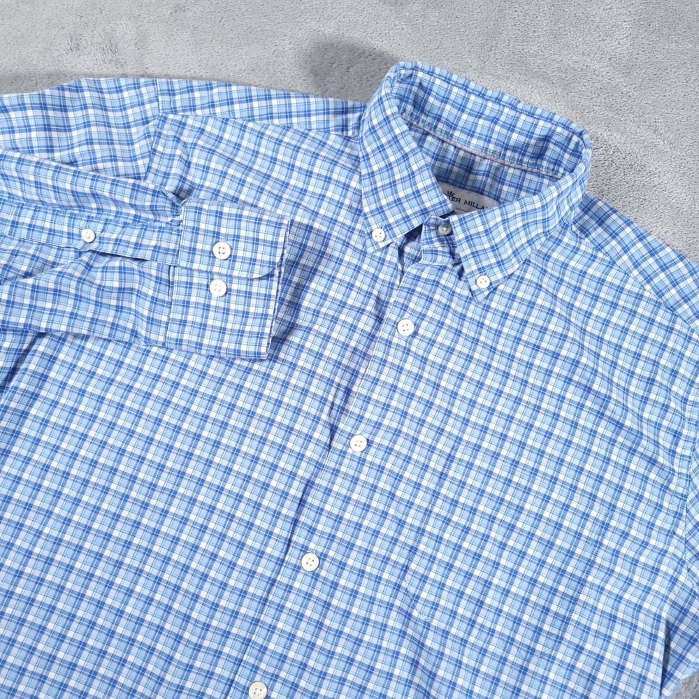 Peter Millar Shirt Men M Blue Plaid Island Crown Lite Wilson Performance Stretch